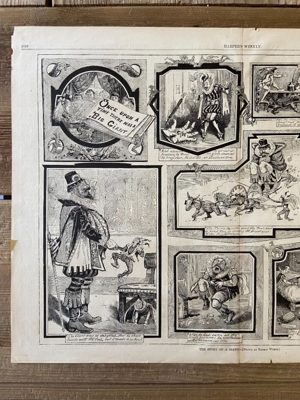 Thomas Worth, Antique Print, Woodcut Engraving, Giant